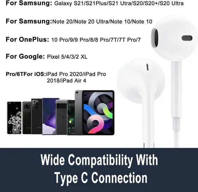 Alt view image 2 of 7 - 2 Pack USB C Headphones / Type C Earbuds Earphones Wired with Microphone & Remote Control Noise Cancelling Headsets for Samsung Galaxy S23/S22/S21/S20, Note 20, Google Pixel 7/6/6a/5/4 and More