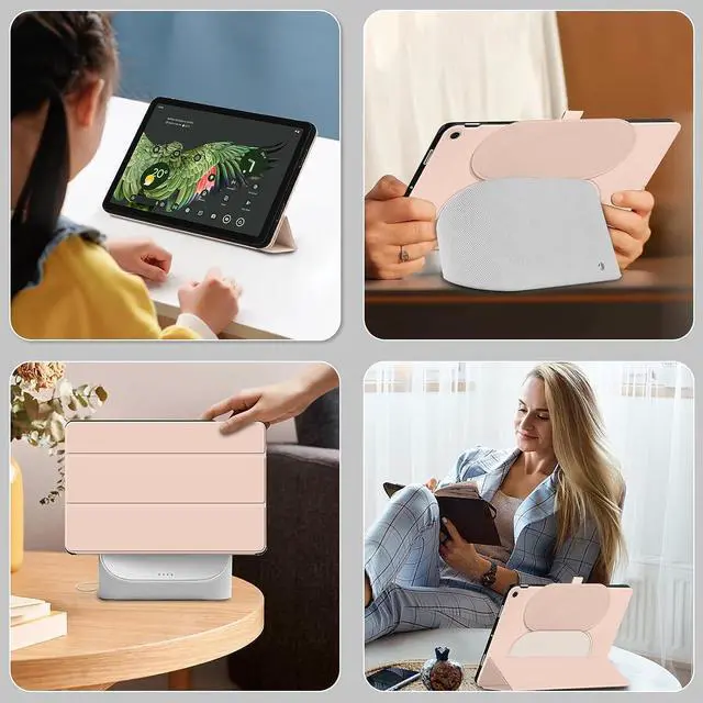 Alt view image 2 of 7 - for Google Pixel Tablet 2023 Case 11 inch Ultra Slim PU Leather TPU Back Shell Foldable Kickstand, Drop-Shockproof Case Cover Google Pixel Tablet Compatible with Charging Speaker Pink