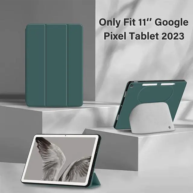 Alt view image 3 of 7 - for Google Pixel Tablet 2023 Case 11 inch Ultra Slim PU Leather TPU Back Shell Foldable Kickstand, Drop-Shockproof Case Cover Google Pixel Tablet Compatible with Charging Speaker Dark Green