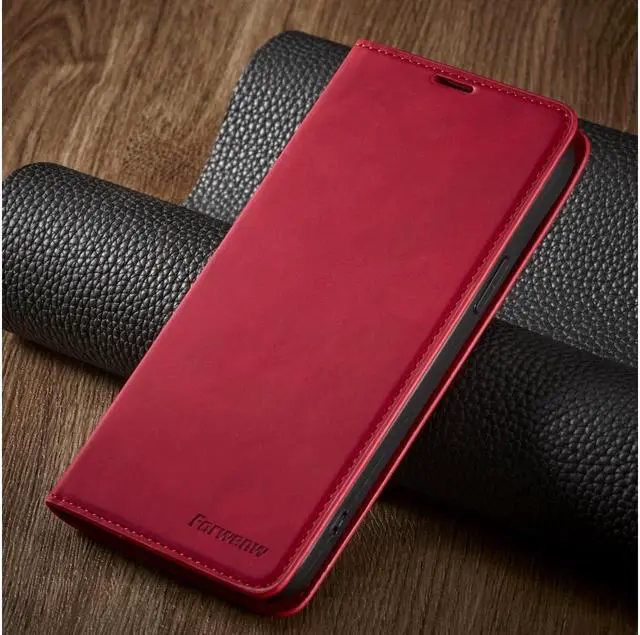 Alt view image 7 of 7 - Case for iPhone 15 Pro 6.1 inch Premium PU Leather Cover with Card Holder Kickstand Shockproof Flip Wallet Cover Red