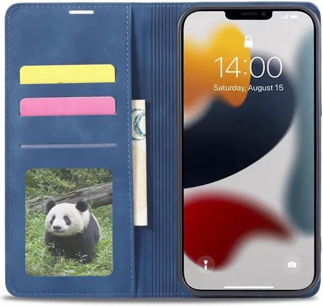 Alt view image 4 of 7 - Case for iPhone 15 Pro Max 6.7 inch Premium PU Leather Cover with Card Holder Kickstand Shockproof Flip Wallet Cover Blue