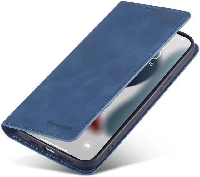 Alt view image 6 of 7 - Case for iPhone 15 Pro Max 6.7 inch Premium PU Leather Cover with Card Holder Kickstand Shockproof Flip Wallet Cover Blue