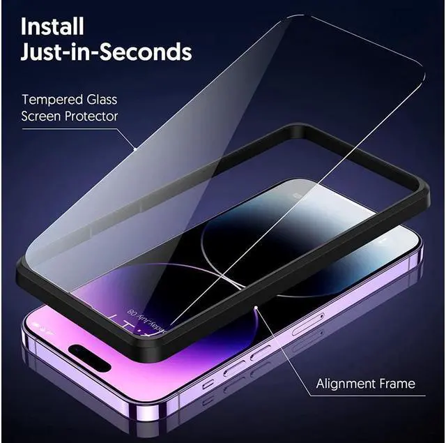 Alt view image 6 of 7 - [3+3 Pack] iPhone 15 Pro 6.1 Inch Screen Protector with Camera Lens Protector, 9H Shatterproof Tempered Glass Film with Easy Installation Frame, HD Clear Sensitive Full Coverage