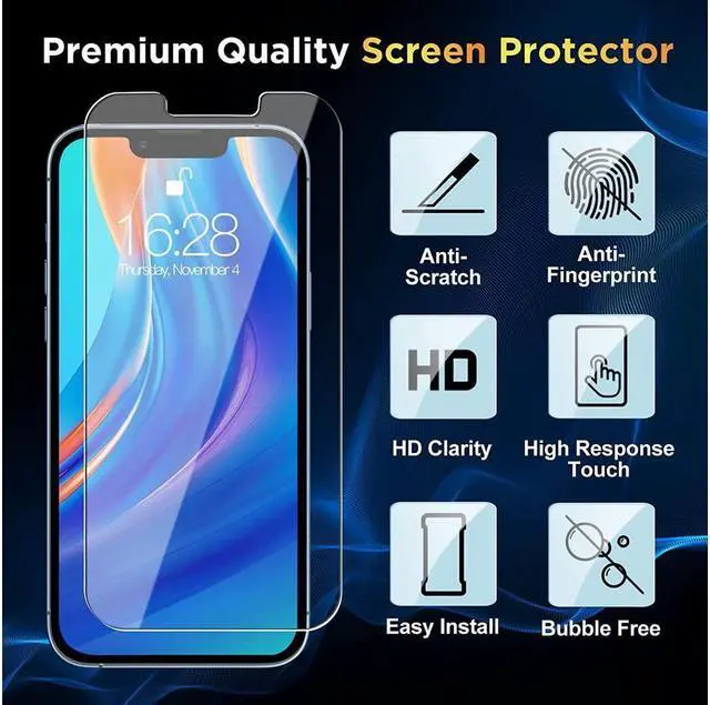 Alt view image 2 of 6 - [3+3 Pack] iPhone 15 6.1 Inch Screen Protector with Camera Lens Protector, 9H Shatterproof Tempered Glass Film with Easy Installation Frame, HD Clear Sensitive Full Coverage
