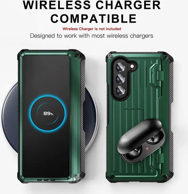 Alt view image 4 of 7 - Case for Samsung Galaxy Z Fold 5 5G 2023, Military-Grade Full-Body Shockproof Phone Cover Rugged Bumper Case with Built-in Screen Protector & Kickstand & S Pen Slot Dark Green