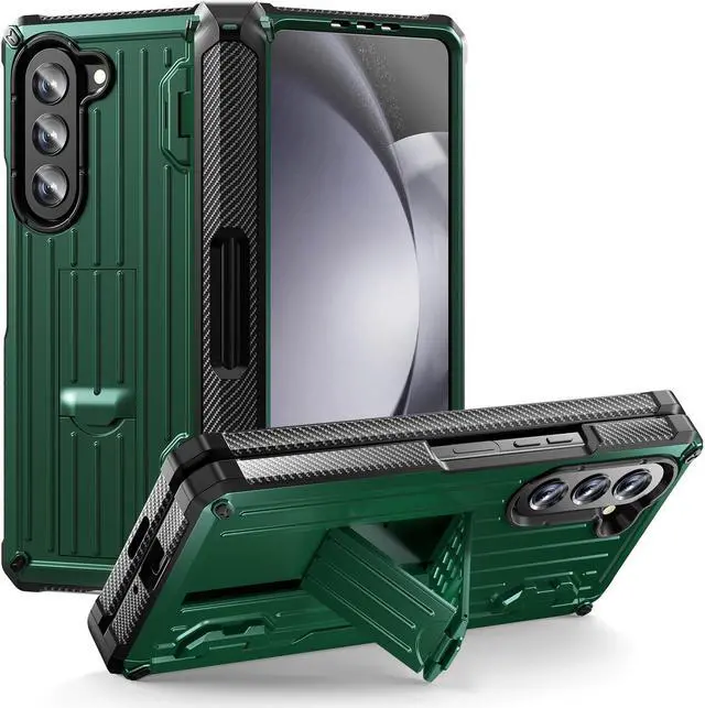 Main image of Case for Samsung Galaxy Z Fold 5 5G 2023, Military-Grade Full-Body Shockproof Phone Cover Rugged Bumper Case with Built-in Screen Protector & Kickstand & S Pen Slot Dark Green