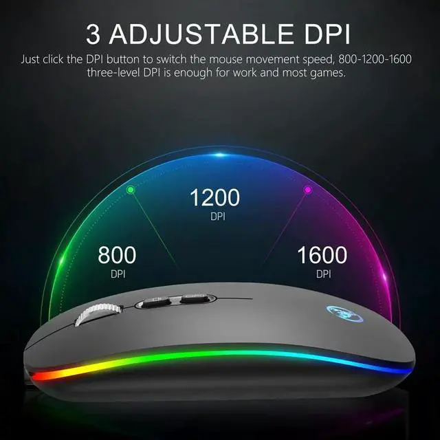 Alt view image 5 of 7 - Slim Silent Wireless Mouse, LED Dual Mode (Bluetooth 5.1 and 2.4G Wireless) Rechargeable Ergonomic Mice with 3 Adjustable DPI for iPad OS, PC, Laptop, Surface Pro, MacBook, Windows, Mac OS