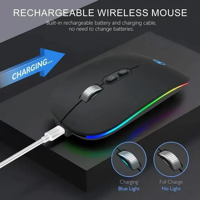 Alt view image 4 of 7 - Slim Silent Wireless Mouse, LED Dual Mode (Bluetooth 5.1 and 2.4G Wireless) Rechargeable Ergonomic Mice with 3 Adjustable DPI for iPad OS, PC, Laptop, Surface Pro, MacBook, Windows, Mac OS