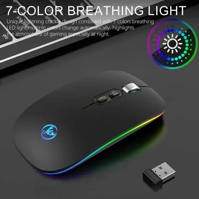 Alt view image 7 of 7 - Slim Silent Wireless Mouse, LED Dual Mode (Bluetooth 5.1 and 2.4G Wireless) Rechargeable Ergonomic Mice with 3 Adjustable DPI for iPad OS, PC, Laptop, Surface Pro, MacBook, Windows, Mac OS