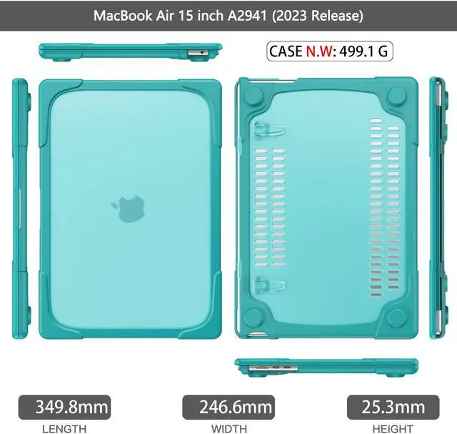 Alt view image 6 of 7 - MacBook Air 15 inch Case 2023 A2941 M2 Chip Liquid Retina Display Touch ID, Heavy Duty Hard Shell Dual Layer Protective Cover with Fold Kickstand & Keyboard Skin Cover & Type C Adapter Blue