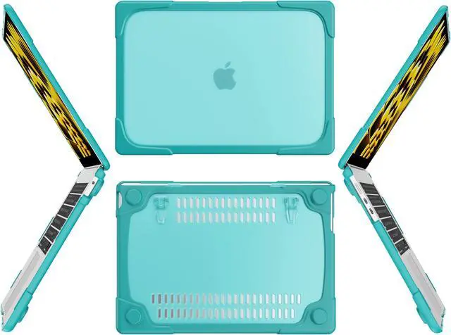 Alt view image 4 of 7 - MacBook Air 15 inch Case 2023 A2941 M2 Chip Liquid Retina Display Touch ID, Heavy Duty Hard Shell Dual Layer Protective Cover with Fold Kickstand & Keyboard Skin Cover & Type C Adapter Blue