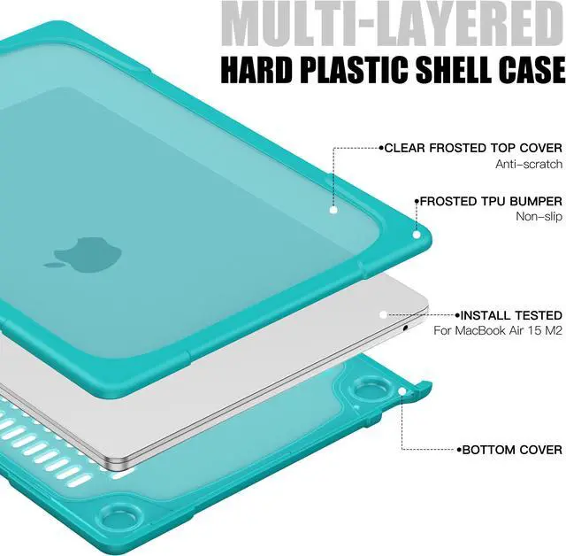 Alt view image 5 of 7 - MacBook Air 15 inch Case 2023 A2941 M2 Chip Liquid Retina Display Touch ID, Heavy Duty Hard Shell Dual Layer Protective Cover with Fold Kickstand & Keyboard Skin Cover & Type C Adapter Blue