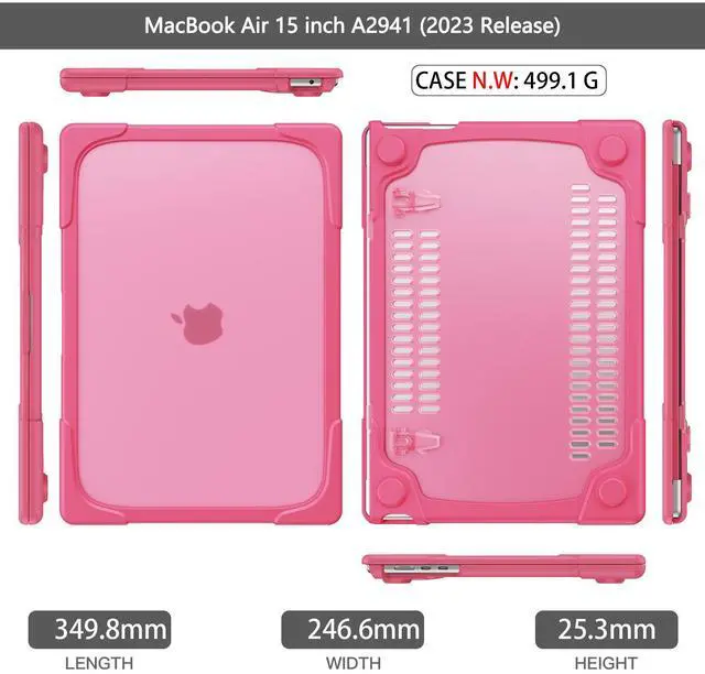 Alt view image 5 of 7 - MacBook Air 15 inch Case 2023 A2941 M2 Chip Liquid Retina Display Touch ID, Heavy Duty Hard Shell Dual Layer Protective Cover with Fold Kickstand & Keyboard Skin Cover & Type C Adapter Rose Red