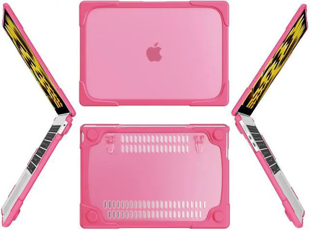 Alt view image 4 of 7 - MacBook Air 15 inch Case 2023 A2941 M2 Chip Liquid Retina Display Touch ID, Heavy Duty Hard Shell Dual Layer Protective Cover with Fold Kickstand & Keyboard Skin Cover & Type C Adapter Rose Red