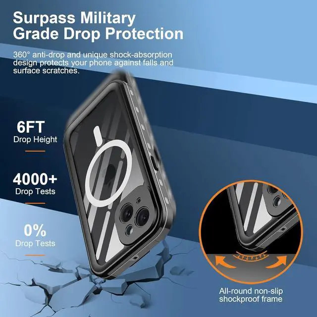 Alt view image 5 of 7 - for iPhone 15 Plus 6.7 inch Waterproof Case Magnetic, [Compatible with MagSafe][with Screen Protector][IP68 Underwater][15FT Military Dropproof][Dustproof] Phone Cover for iPhone 15 Plus 6.7"
