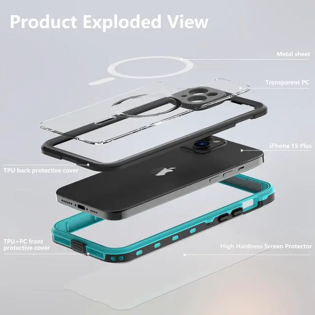 Alt view image 7 of 7 - for iPhone 15 Plus 6.7 inch Waterproof Case Magnetic, [Compatible with MagSafe][with Screen Protector][IP68 Underwater][15FT Military Dropproof][Dustproof] Phone Cover for iPhone 15 Plus 6.7" Blue
