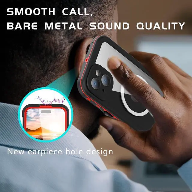 Alt view image 3 of 7 - for iPhone 15 Plus 6.7 inch Waterproof Case Magnetic, [Compatible with MagSafe][with Screen Protector][IP68 Underwater][15FT Military Dropproof][Dustproof] Phone Cover for iPhone 15 Plus 6.7" Red