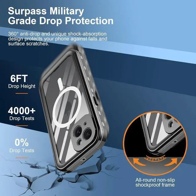 Alt view image 5 of 7 - for iPhone 15 6.1 inch Waterproof Case Magnetic, [Compatible with MagSafe][with Screen Protector][IP68 Underwater][15FT Military Dropproof][Dustproof] Phone Cover for iPhone 15 6.1"