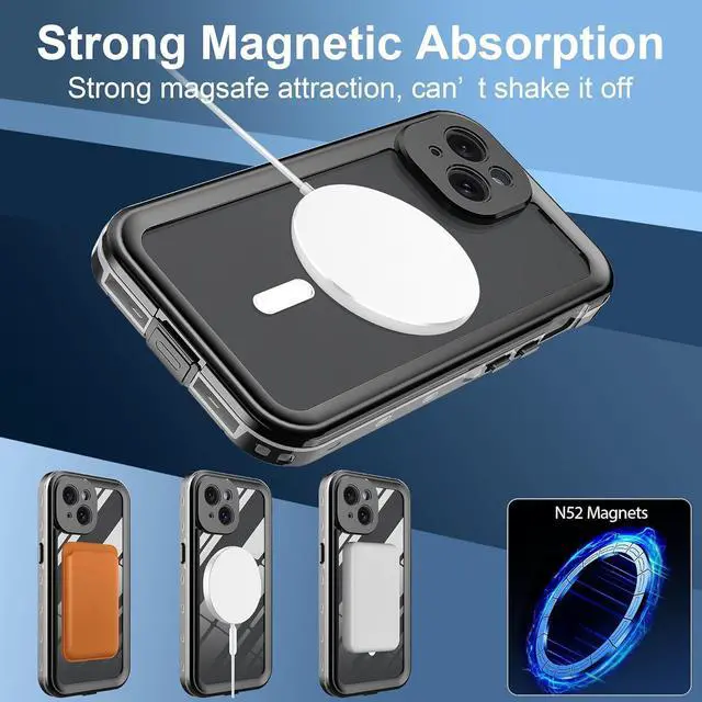 Alt view image 6 of 7 - for iPhone 15 6.1 inch Waterproof Case Magnetic, [Compatible with MagSafe][with Screen Protector][IP68 Underwater][15FT Military Dropproof][Dustproof] Phone Cover for iPhone 15 6.1"