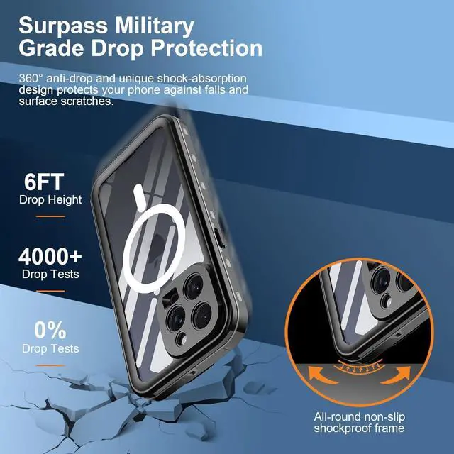 Alt view image 5 of 7 - for iPhone 15 Pro 6.1 inch Waterproof Case Magnetic, [Compatible with MagSafe][with Screen Protector][IP68 Underwater][15FT Military Dropproof][Dustproof] Phone Cover for iPhone 15 Pro 6.1"