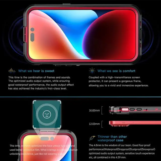 Alt view image 3 of 7 - for iPhone 15 Pro Max 6.7 inch Waterproof Case Magnetic, [Compatible with MagSafe][with Screen Protector][IP68 Underwater][Dustproof] Phone Cover for iPhone 15 Pro Max 6.7" Red