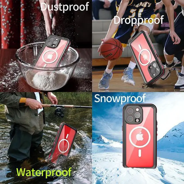 Alt view image 2 of 7 - for iPhone 15 Pro Max 6.7 inch Waterproof Case Magnetic, [Compatible with MagSafe][with Screen Protector][IP68 Underwater][Dustproof] Phone Cover for iPhone 15 Pro Max 6.7" Red