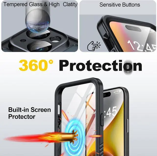 Alt view image 7 of 7 - for iPhone 15 Plus Case Waterproof, Built-in Screen & Lens Protector [14 FT Military Drop Proof] [Full Body Shockproof] [Dustproof] [IP68 Underwater] Phone Case for iPhone 15 Plus 6.7 inch