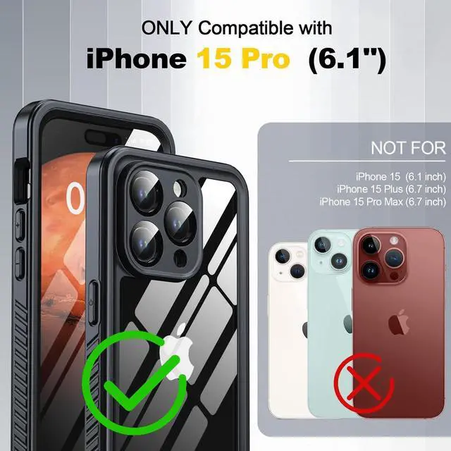 Alt view image 2 of 7 - for iPhone 15 Pro Case Waterproof, Built-in Screen & Lens Protector [14 FT Military Drop Proof] [Full Body Shockproof] [Dustproof] [IP68 Underwater] Phone Case for iPhone 15 Pro 6.1 inch