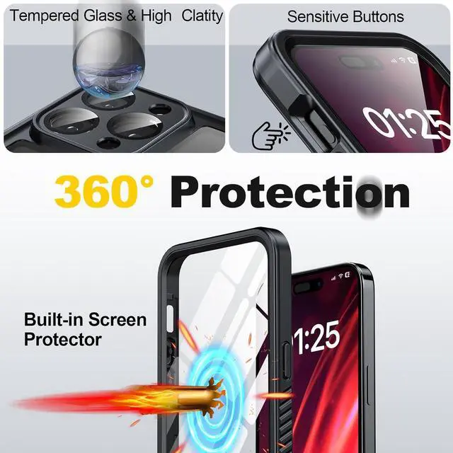 Alt view image 7 of 7 - for iPhone 15 Pro Case Waterproof, Built-in Screen & Lens Protector [14 FT Military Drop Proof] [Full Body Shockproof] [Dustproof] [IP68 Underwater] Phone Case for iPhone 15 Pro 6.1 inch