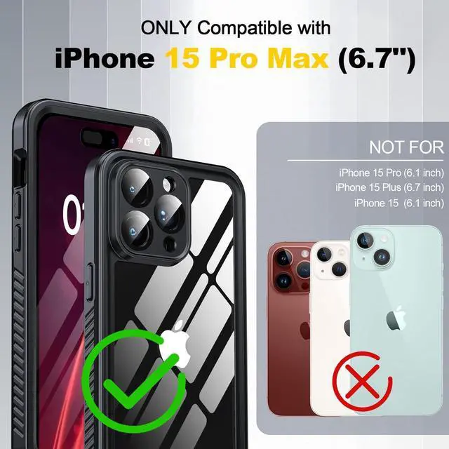 Alt view image 2 of 7 - for iPhone 15 Pro Max Case Waterproof, Built-in Screen & Lens Protector [14 FT Military Drop Proof] [Shockproof] [Dustproof] [IP68 Underwater] Phone Case for iPhone 15 Pro Max 6.7 inch