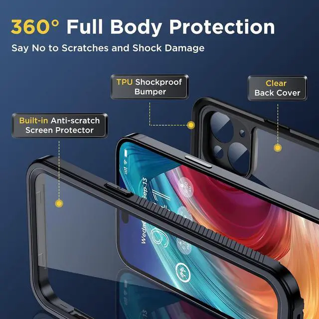 Alt view image 5 of 7 - for iPhone 15 Case Waterproof, Shockproof [IP68 Waterproof] [Built-in Screen & Lens Protector][Dustproof] [Real 360°] Full Body Heavy Duty Rugged Protective iPhone 15 Phone 6.1" Case Black