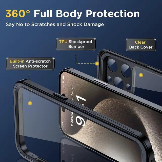 Alt view image 3 of 7 - for iPhone 15 Pro Max Case Waterproof, Shockproof [IP68 Waterproof] [Built-in Screen & Lens Protector] [Dustproof] Full Body Heavy Duty Rugged Protective Cover For iPhone 15 Pro Max 6.7 inch Black