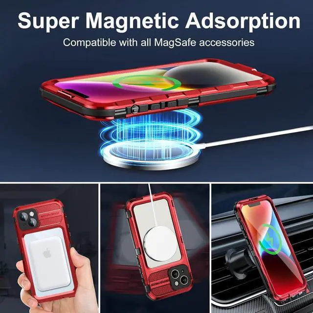 Alt view image 3 of 7 - Waterproof Case for iPhone 15 6.1 inch, Built-in [Screen Protector] [IP68 Water Proof] [14FT Military Grade Shockproof], Metal Full Body Aluminum Protective Drop Protection Cover for iPhone 15 6.1"
