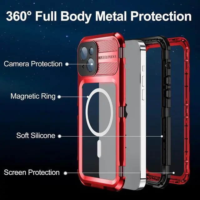 Alt view image 4 of 7 - Waterproof Case for iPhone 15 6.1 inch, Built-in [Screen Protector] [IP68 Water Proof] [14FT Military Grade Shockproof], Metal Full Body Aluminum Protective Drop Protection Cover for iPhone 15 6.1"