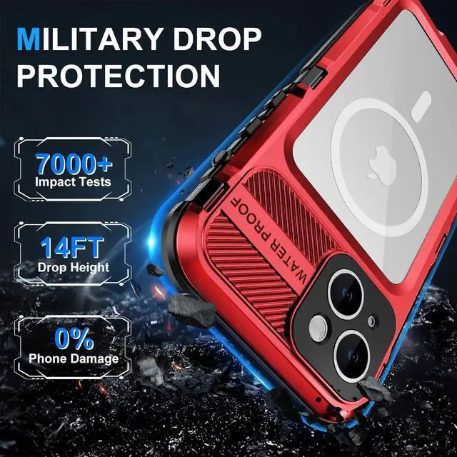 Alt view image 5 of 7 - Waterproof Case for iPhone 15 6.1 inch, Built-in [Screen Protector] [IP68 Water Proof] [14FT Military Grade Shockproof], Metal Full Body Aluminum Protective Drop Protection Cover for iPhone 15 6.1"