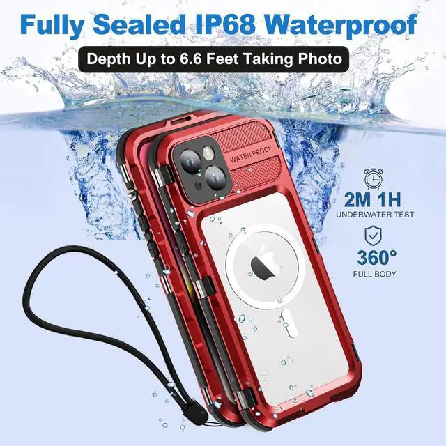 Alt view image 2 of 7 - Waterproof Case for iPhone 15 6.1 inch, Built-in [Screen Protector] [IP68 Water Proof] [14FT Military Grade Shockproof], Metal Full Body Aluminum Protective Drop Protection Cover for iPhone 15 6.1"