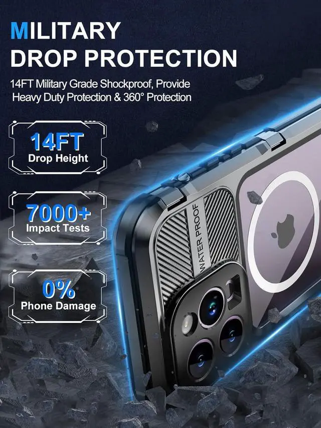 Alt view image 5 of 7 - Waterproof Case for iPhone 15 Pro Max 6.7 inch, Built-in [Screen Protector] [IP68 Water Proof] [14FT Military Grade Shockproof], Metal Full Body Aluminum Protective Drop Protection Cover