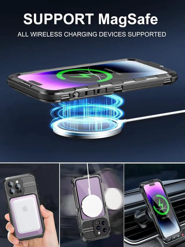 Alt view image 6 of 7 - Waterproof Case for iPhone 15 Pro Max 6.7 inch, Built-in [Screen Protector] [IP68 Water Proof] [14FT Military Grade Shockproof], Metal Full Body Aluminum Protective Drop Protection Cover