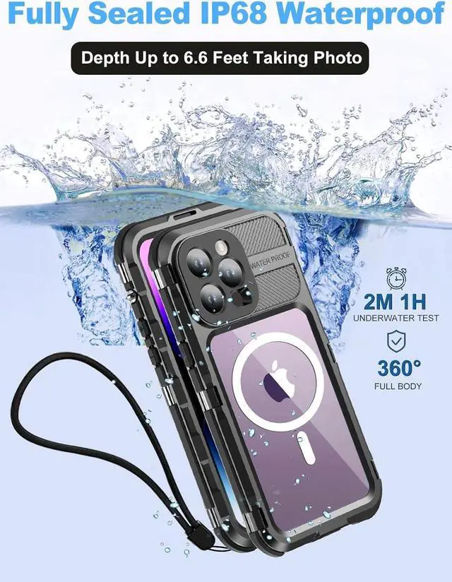 Alt view image 3 of 7 - Waterproof Case for iPhone 15 Pro Max 6.7 inch, Built-in [Screen Protector] [IP68 Water Proof] [14FT Military Grade Shockproof], Metal Full Body Aluminum Protective Drop Protection Cover
