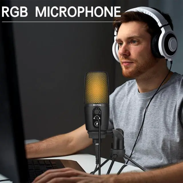 Alt view image 2 of 7 - MOINDA USB Podcast Microphone Kit for Streaming Recording with Adjustable Boom Arm RGB Condenser Mic for PCMac WindowsVocals Instruments Voice Overs Podcasting YouTube Skype Plug and Play