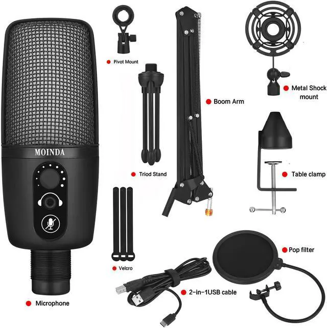 Alt view image 4 of 7 - MOINDA USB Podcast Microphone Kit for Streaming Recording with Adjustable Boom Arm RGB Condenser Mic for PCMac WindowsVocals Instruments Voice Overs Podcasting YouTube Skype Plug and Play