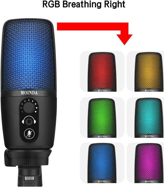 Alt view image 6 of 7 - MOINDA USB Podcast Microphone Kit for Streaming Recording with Adjustable Boom Arm RGB Condenser Mic for PCMac WindowsVocals Instruments Voice Overs Podcasting YouTube Skype Plug and Play