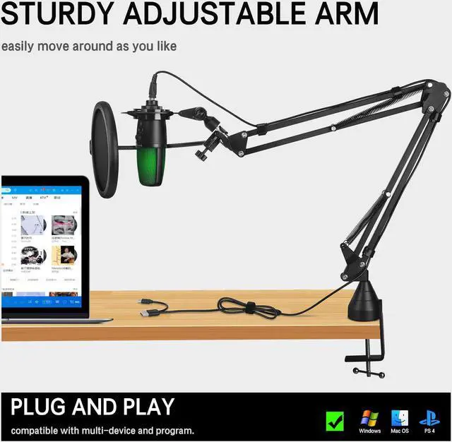 Alt view image 7 of 7 - MOINDA USB Podcast Microphone Kit for Streaming Recording with Adjustable Boom Arm RGB Condenser Mic for PCMac WindowsVocals Instruments Voice Overs Podcasting YouTube Skype Plug and Play