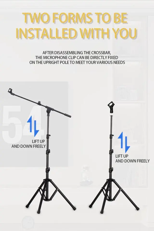 Alt view image 3 of 7 - Professional metal microphone stand, tripod floor microphone stand, height adjustable, with a microphone clip suitable for outdoor stage performances, easy to store, and a reverse folding tripod