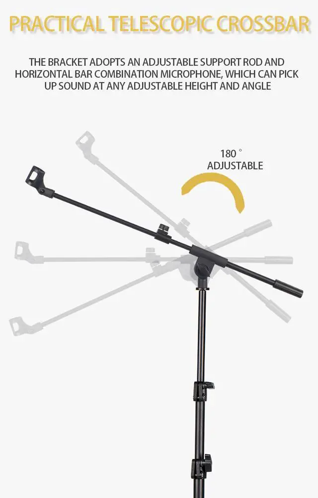 Alt view image 4 of 7 - Professional metal microphone stand, tripod floor microphone stand, height adjustable, with a microphone clip suitable for outdoor stage performances, easy to store, and a reverse folding tripod