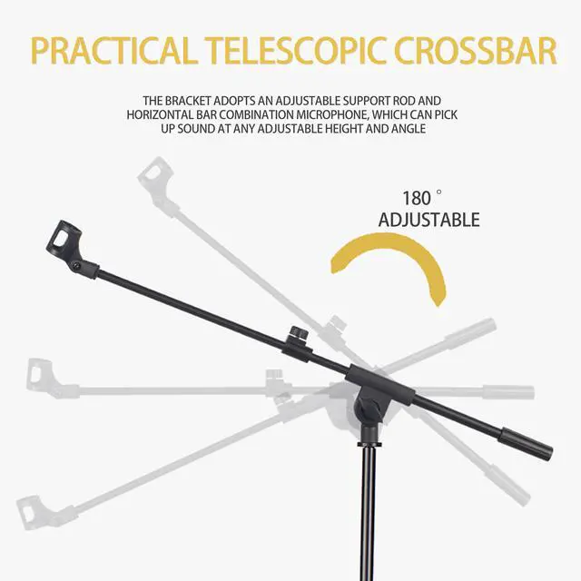 Alt view image 2 of 7 - Microphone Stand, Tripod Boom Arm Floor Mic Stand Height Adjustable Heavy Duty with Carrying Bag 2 Mic Clips 3/8" to 5/8" Adapter for Singing Outdoor performance Podcast for Blue Yeti Shure SM58 SM48