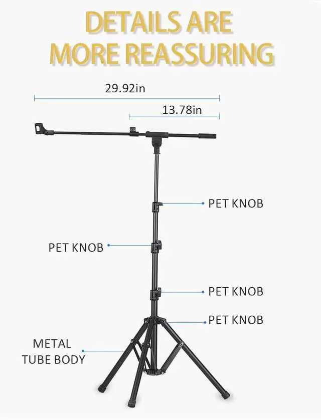 Alt view image 6 of 7 - Microphone Stand, Tripod Boom Arm Floor Mic Stand Height Adjustable Heavy Duty with Carrying Bag 2 Mic Clips 3/8" to 5/8" Adapter for Singing Outdoor performance Podcast for Blue Yeti Shure SM58 SM48