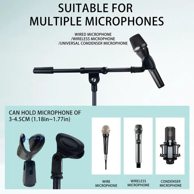 Alt view image 2 of 7 - Adjustable microphone stand, suitable for guitar and drum performances.