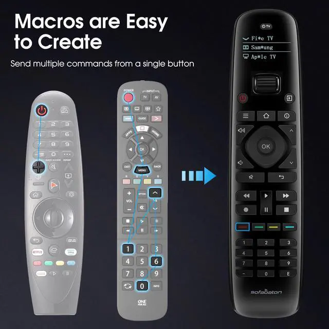 Alt view image 3 of 7 - Sofabaton Universal Remote Control with Smartphone APP, Long Range Infrared, All in One Universal Remote Control Compatible for Smart TVs/DVD/Projector/Streaming Players