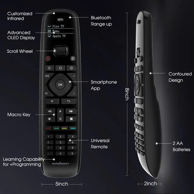 Alt view image 6 of 7 - Sofabaton Universal Remote Control with Smartphone APP, Long Range Infrared, All in One Universal Remote Control Compatible for Smart TVs/DVD/Projector/Streaming Players